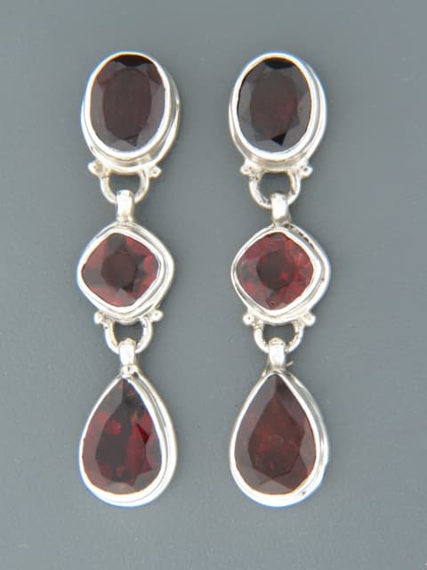 Garnet Earrings - Sterling Silver stud