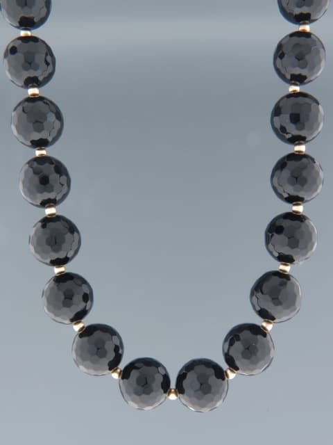 Onyx Necklace -14mm round faceted stones with Gold beads