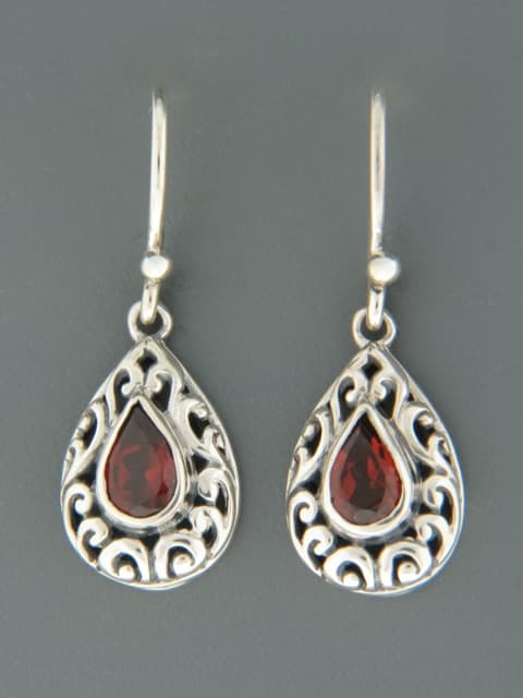Garnet Earrings - Sterling Silver