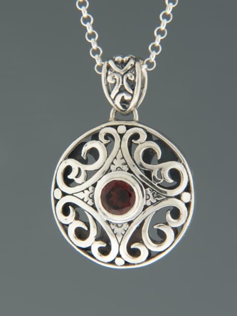 Garnet Pendant - Sterling Silver