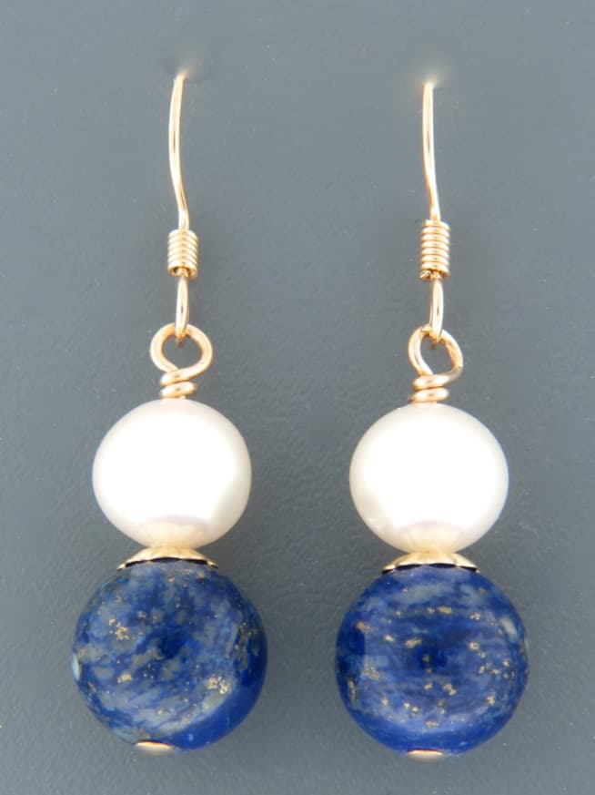 Lapis Lazuli Earrings with Pearls - 14ct Gold Filled