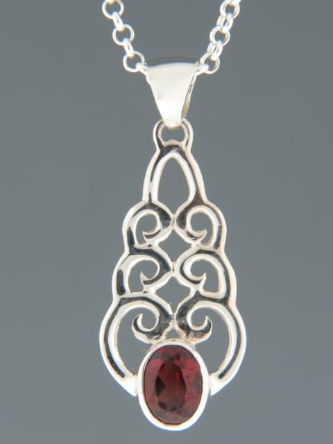 Garnet Pendant - Sterling Silver