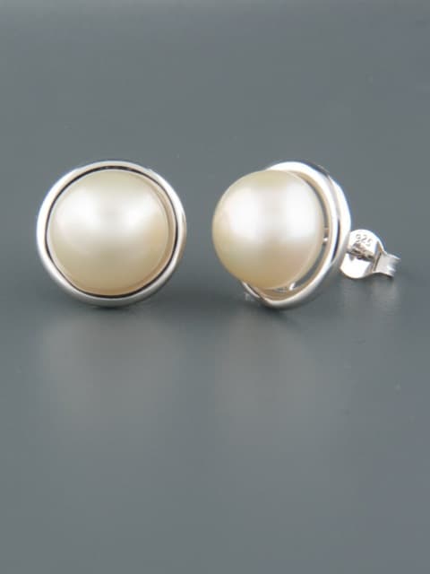 10mm white Pearl stud Earrings - Sterling Silver