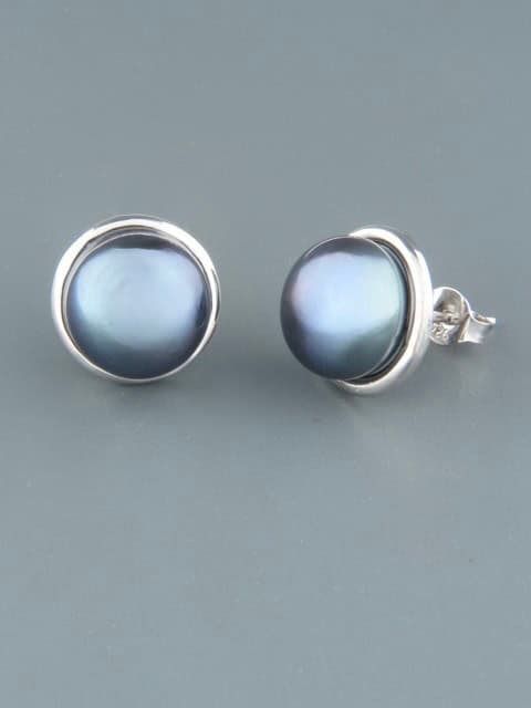10mm dark Pearl stud Earrings - Sterling Silver