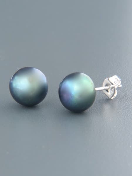 10mm dark Pearl Stud Earrings - Sterling Silver