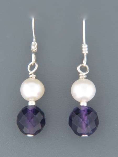 Amethyst Earrings with Pearls - Sterling Silver