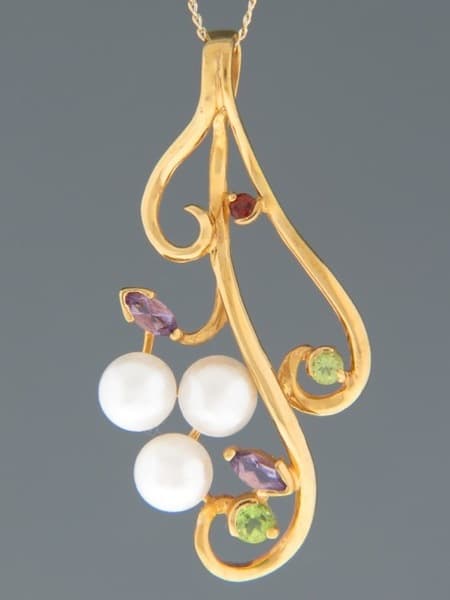 Pearl Pendant with Amethyst, Garnet & Peridot
