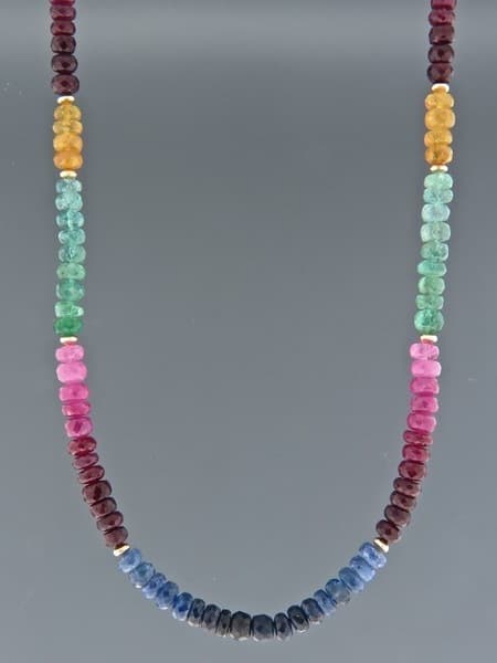 Ruby, Emerald &amp; Sapphire Necklace - 55cm