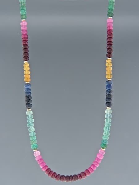 Ruby, Emerald &amp; Sapphire Necklace - 50cm