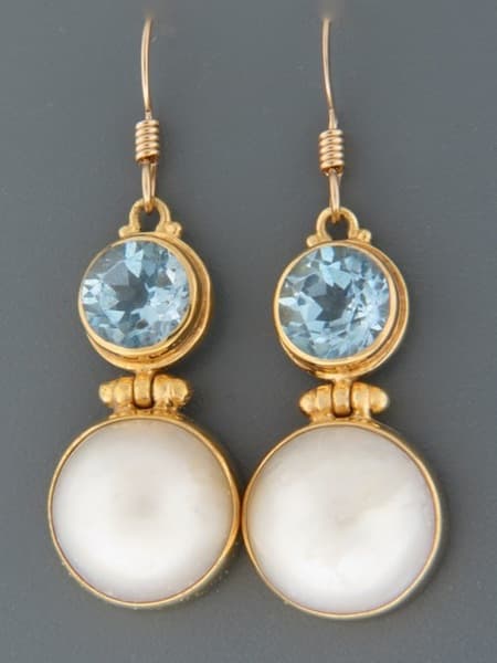Blue Topaz & Pearl Earrings - Gold Vermeil