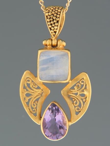 Amethyst & Moonstone Pendant - Gold Vermeil