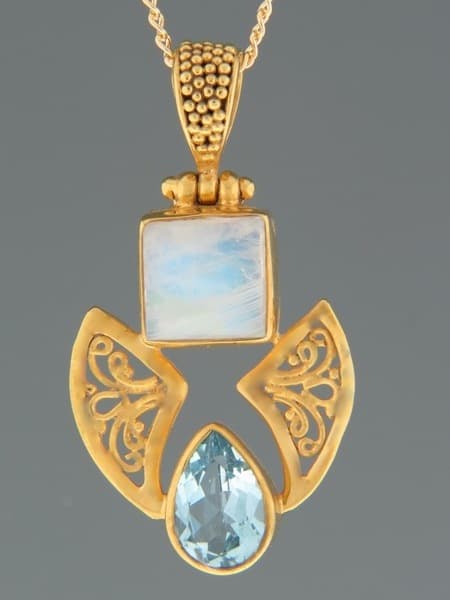 Blue Topaz & Moonstone Pendant - Gold Vermeil