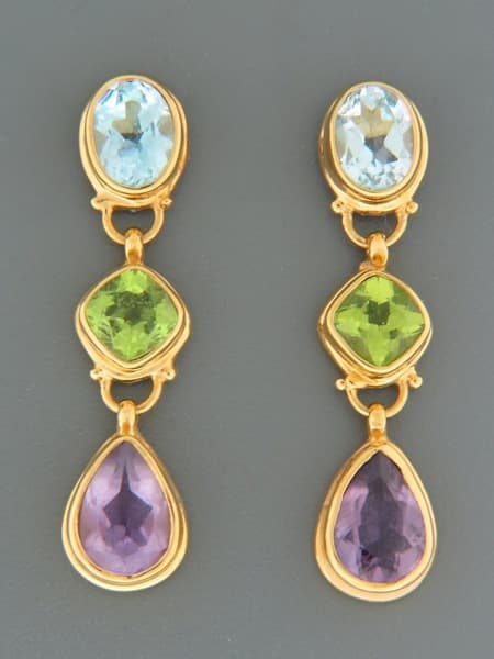 Blue Topaz, Peridot & Amethyst Earrings - Gold Vermeil