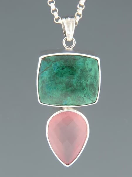 Chrysocolla & Rose Quartz Pendant - Sterling Silver