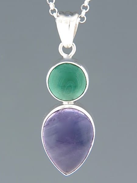 Amethyst & Malachite Pendant - Sterling Silver
