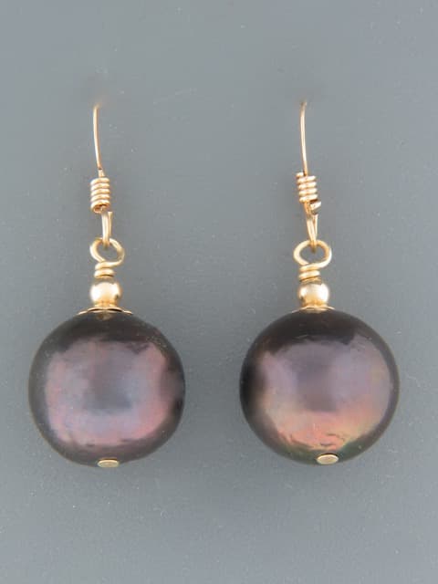 14mm dark Pearl Earrings - 14ct Gold Filled
