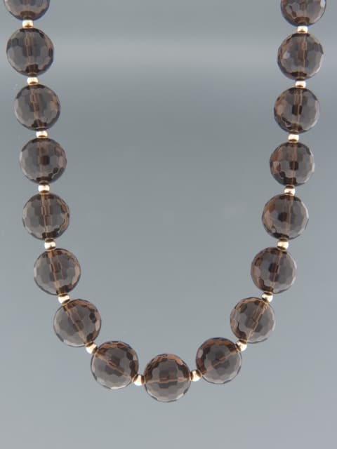 Smokey Quartz Necklace - 12mm round faceted stones