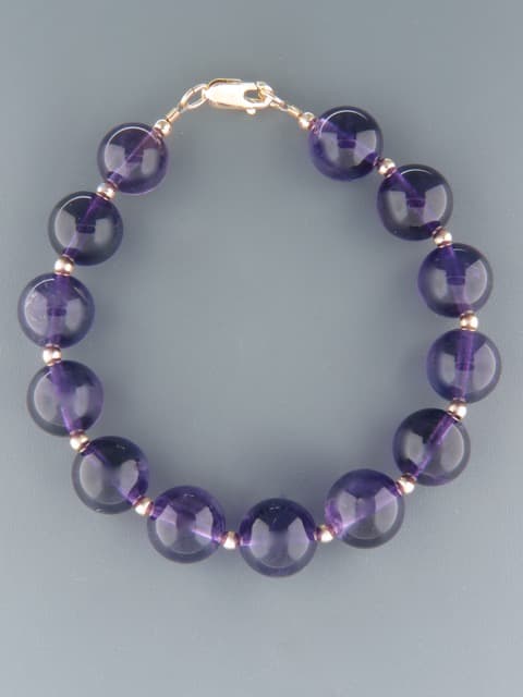 Amethyst Bracelet - 12mm round stones with Gold beads