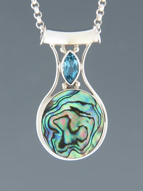 Paua Shell Pendant with Blue Topaz - Sterling Silver