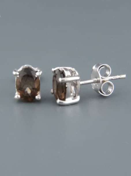 Smokey Quartz Earrings - Sterling Silver stud - 8x10mm stones