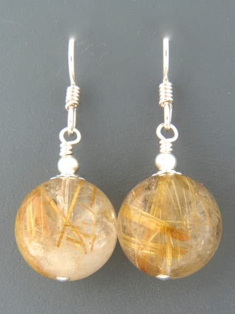 Rutile Quartz Earrings - Sterling Silver - 14mm stones