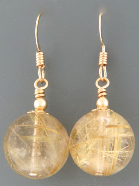 Rutile Quartz Earrings - 14ct Gold Filled - 14mm stones