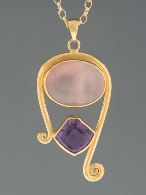 Rose Quartz & Amethyst Pendant - Gold Vermeil