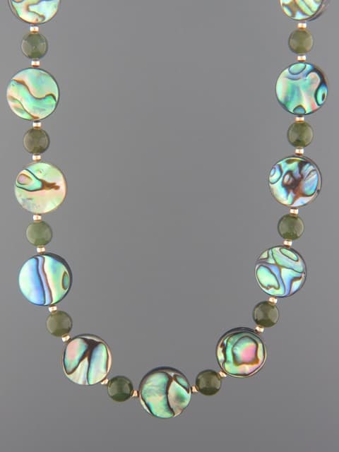 Paua Shell & Jade Necklace with Gold beads