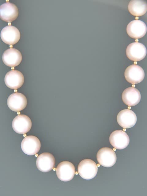 10mm Pink Pearl Necklace with Gold beads