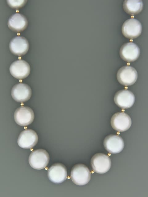 12mm Silver Pearl Necklace with Gold beads