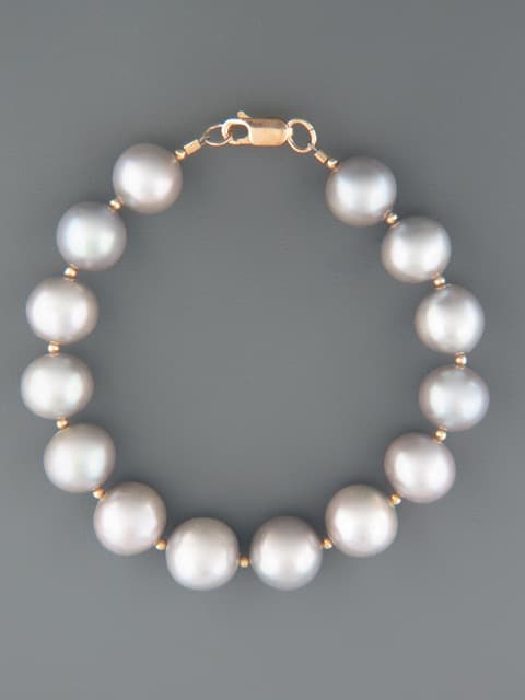 11mm Silver Pearl Bracelet with Gold beads