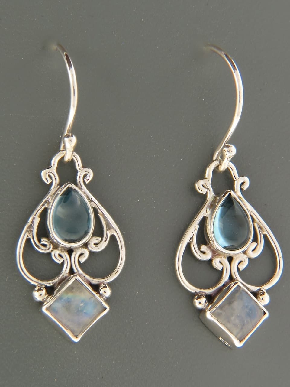 Blue Topaz &amp; Moonstone Earrings - Sterling Silver