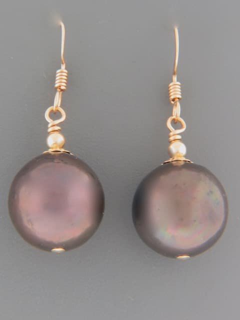 15mm dark Pearl Earrings - 14ct Gold Filled