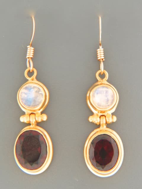Garnet Earrings with Moonstone - Gold Vermeil