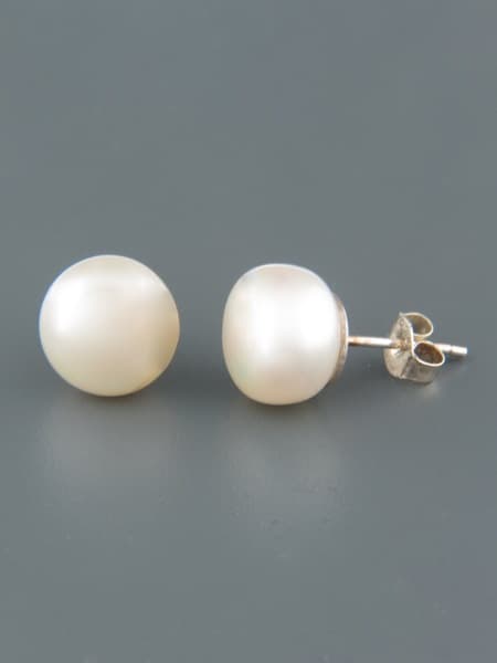 10mm White Pearl Stud Earrings - Sterling Silver