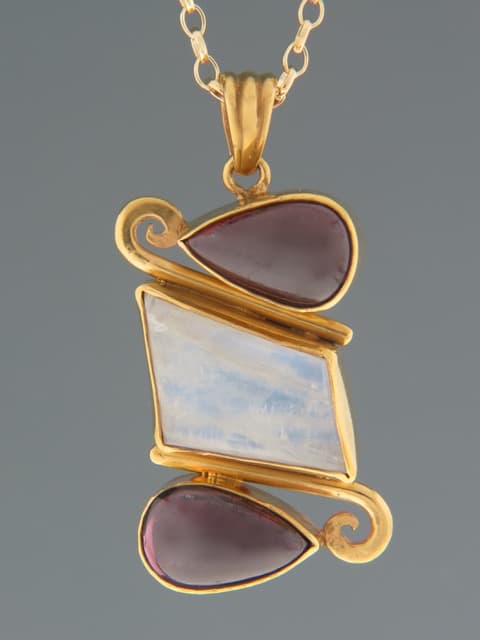 Moonstone & Garnet Pendant - Gold Vermeil
