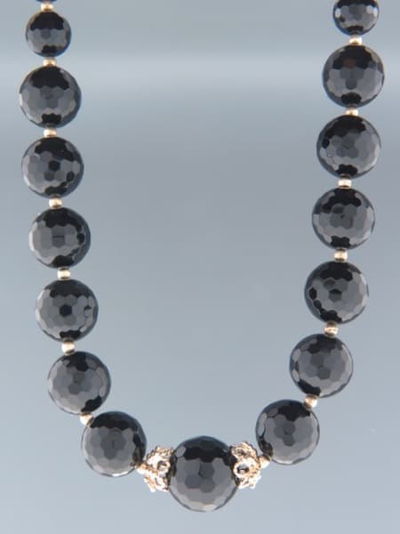 Onyx Necklace - 8,10,14 &amp; 16mm round faceted stones - 52cm