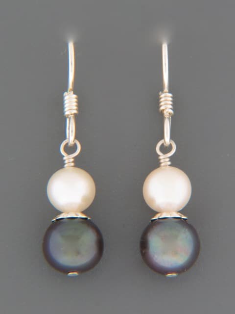 8mm Dark & White Pearl Earrings - Sterling Silver - YD8W6S