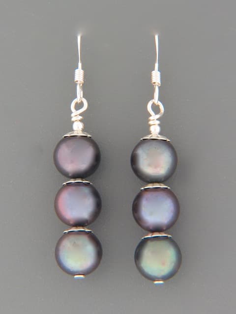 8mm Dark Pearl Earrings - Sterling Silver