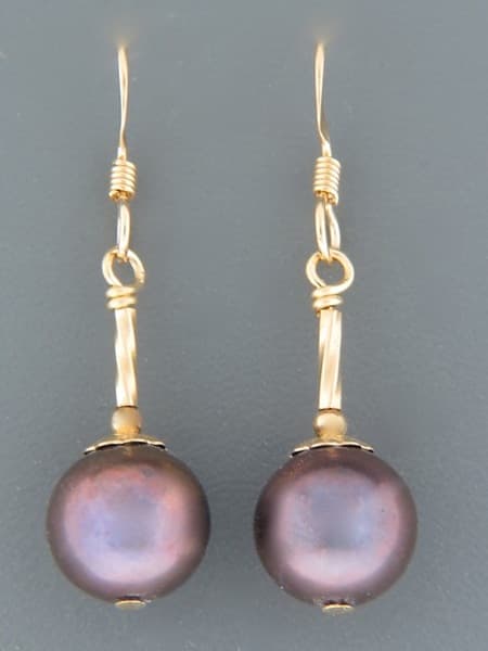 10mm Dark Pearl Earrings - 14ct Gold Filled