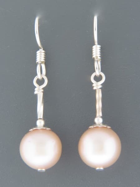 10mm Pink Pearl Earrings - Sterling Silver