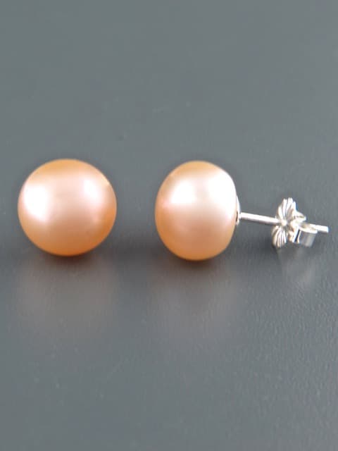 10mm Pink Pearl Stud Earrings - Sterling Silver