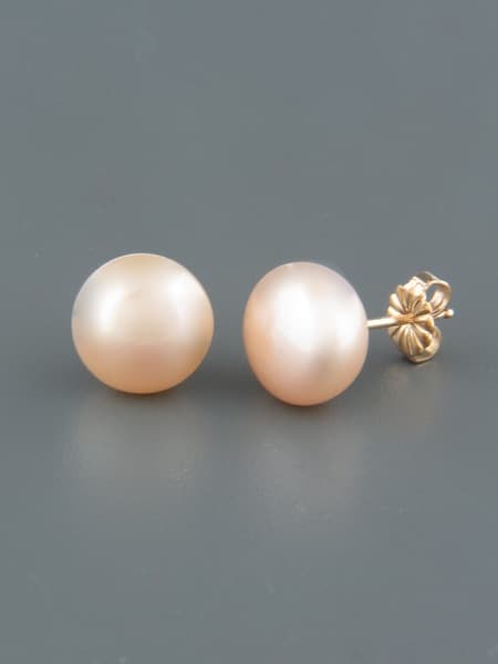 8mm Pink Pearl Stud Earrings - Gold - YP8ZG