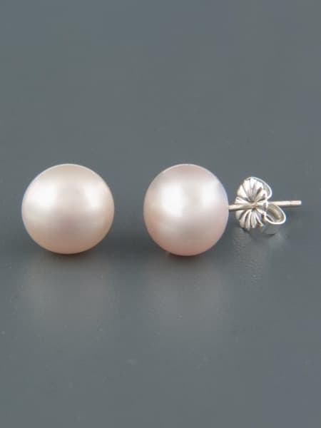 8mm Pink Pearl Stud Earrings - Sterling Silver - YP8ZS