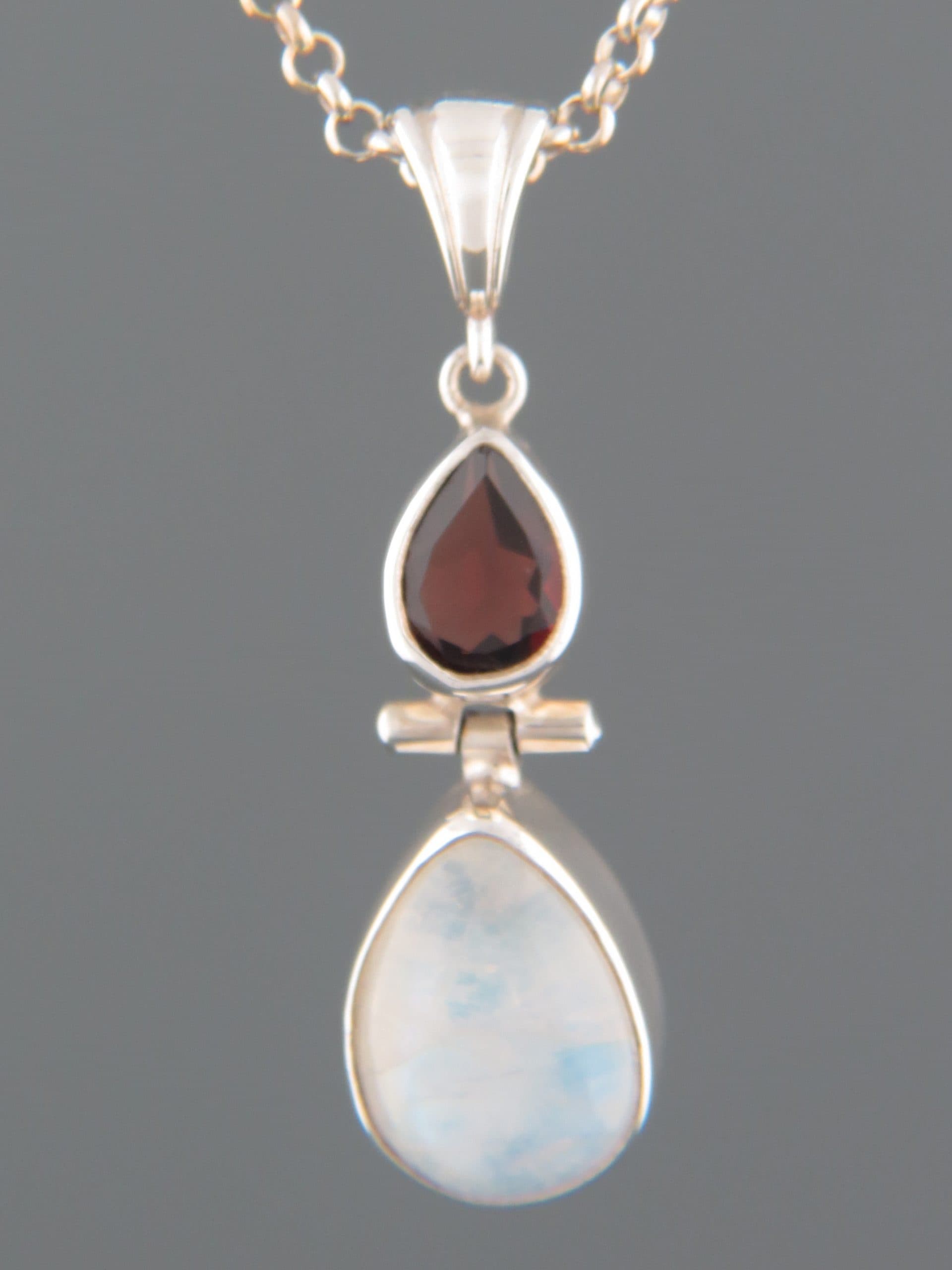 Moonstone Pendant with Garnet - Sterling Silver