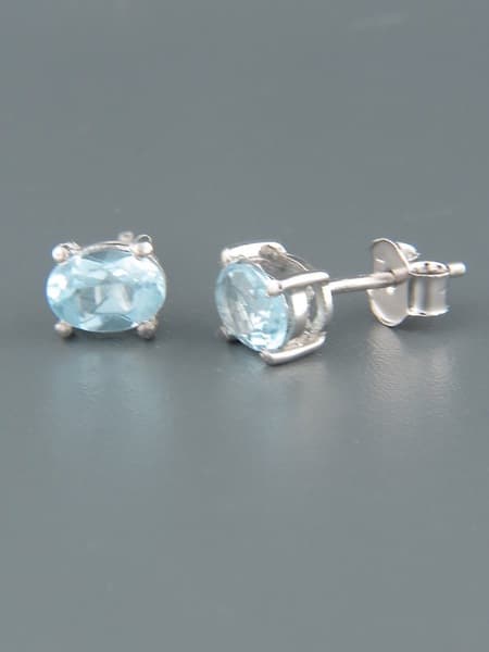 Blue Topaz Earrings - Sterling Silver stud - 5x7mm stones
