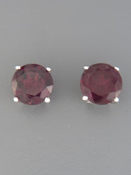 Garnet Earrings - Sterling Silver stud - 8mm stones