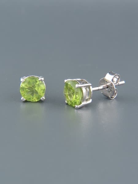 Peridot Earrings - Sterling Silver stud - 6mm stones