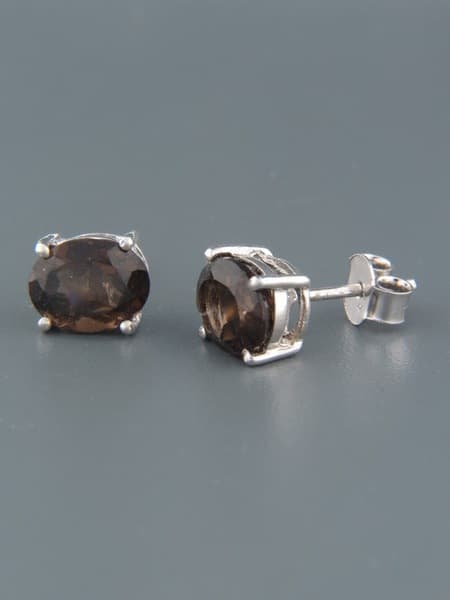 Smokey Quartz Earrings - Sterling Silver stud - 7x9mm stones