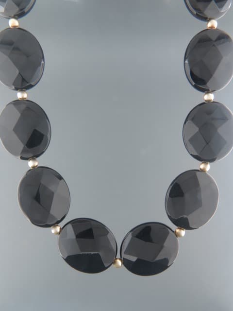 Onyx Necklace - oval faceted stones with Gold beads